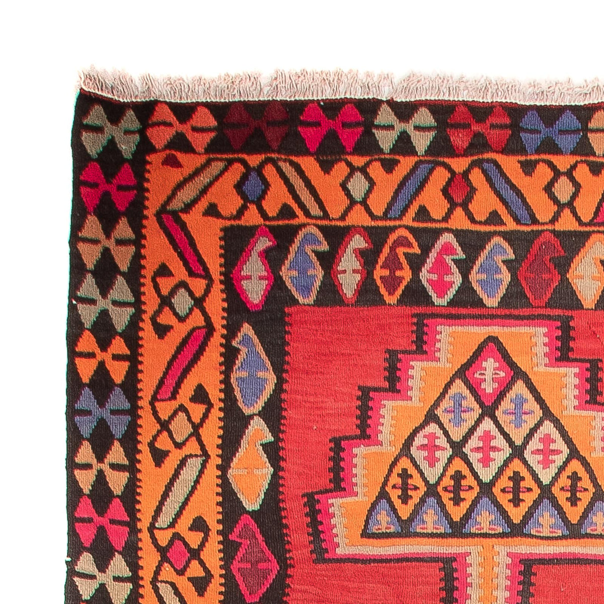 Runner Kelim-matta - gammal - 395 x 180 cm - röd