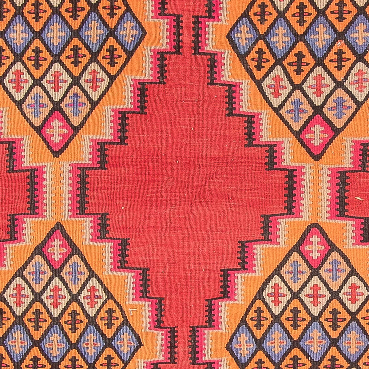 Runner Kelim-matta - gammal - 395 x 180 cm - röd