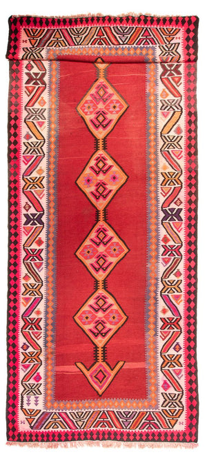 Runner Kelim-matta - gammal - 490 x 190 cm - röd