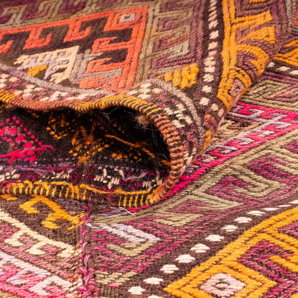 Runner Kelim-matta - gammal - 370 x 140 cm - flerfärgad