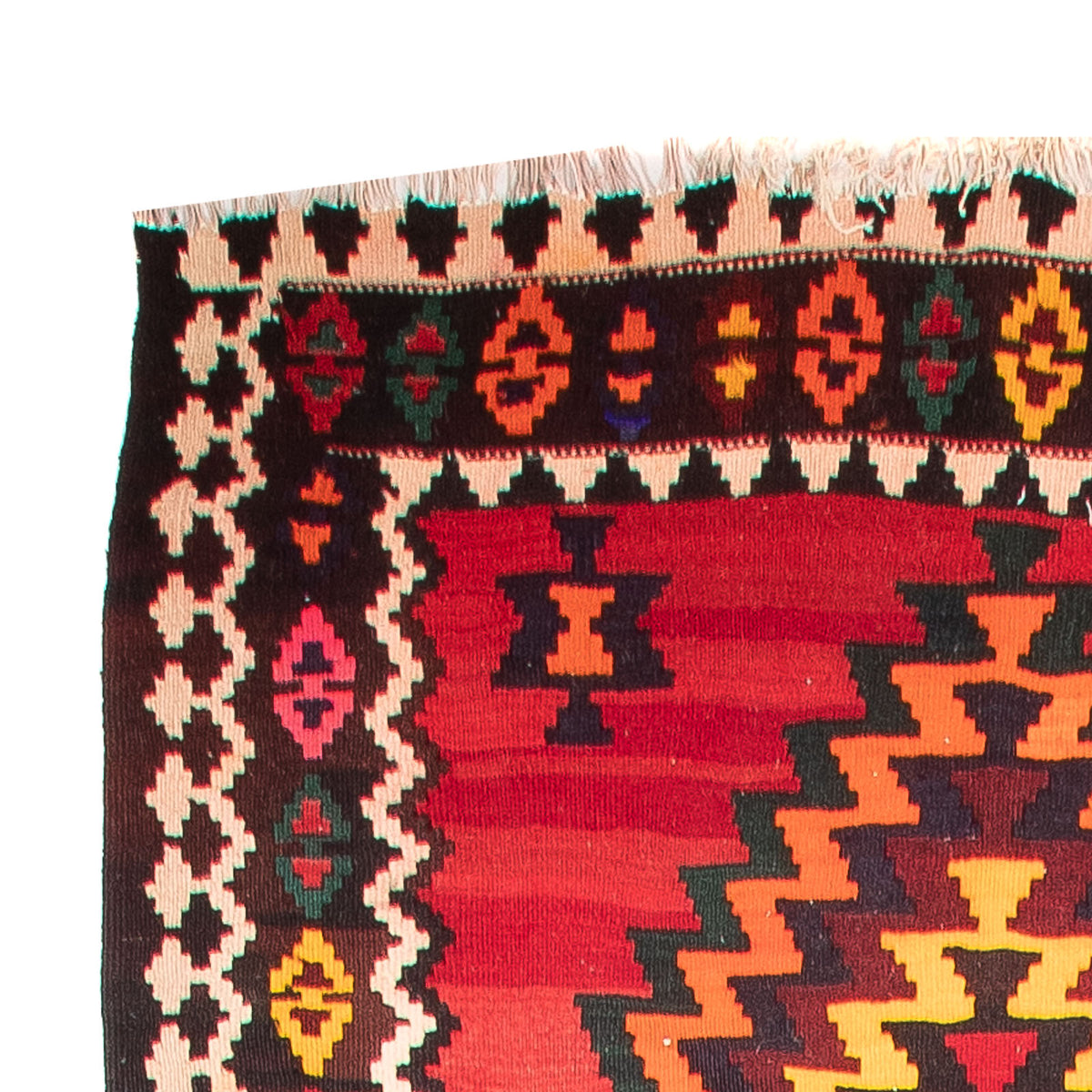 Runner Kelim-matta - gammal - 440 x 124 cm - mörkröd