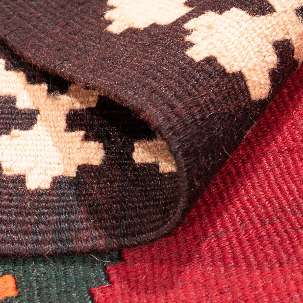 Runner Kelim-matta - gammal - 440 x 124 cm - mörkröd