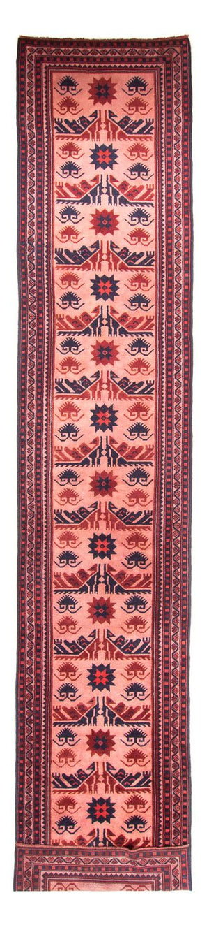 Runner Kelim Carpet - orientalisk matta - 400 x 75 cm - ljusröd