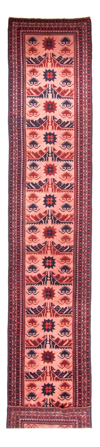 Runner Kelim Carpet - orientalisk matta - 400 x 75 cm - ljusröd
