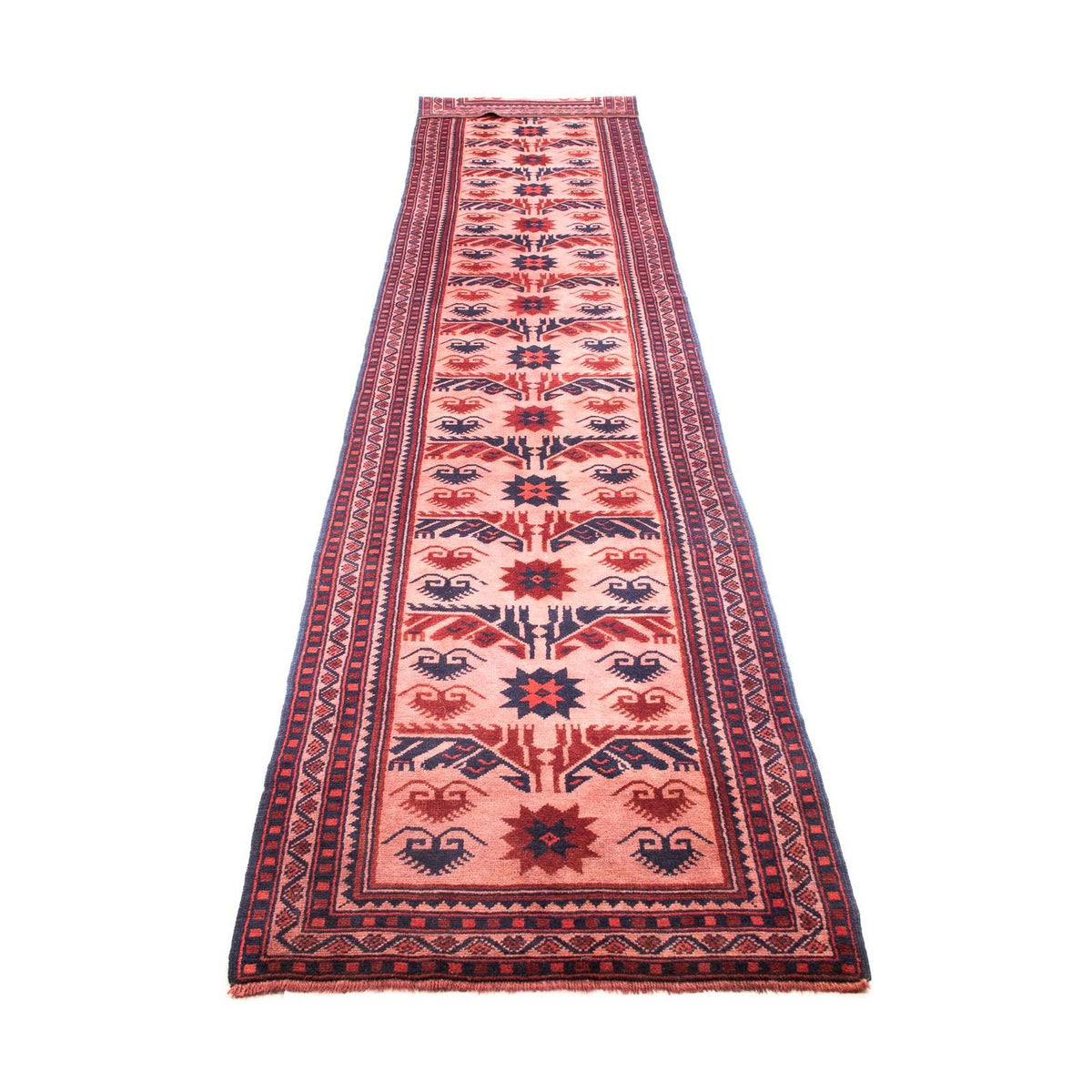 Runner Kelim Carpet - orientalisk matta - 400 x 75 cm - ljusröd