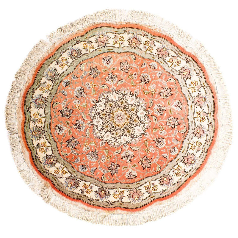 Persisk matta - Tabriz - Royal runt  - 102 x 102 cm - ljusröd