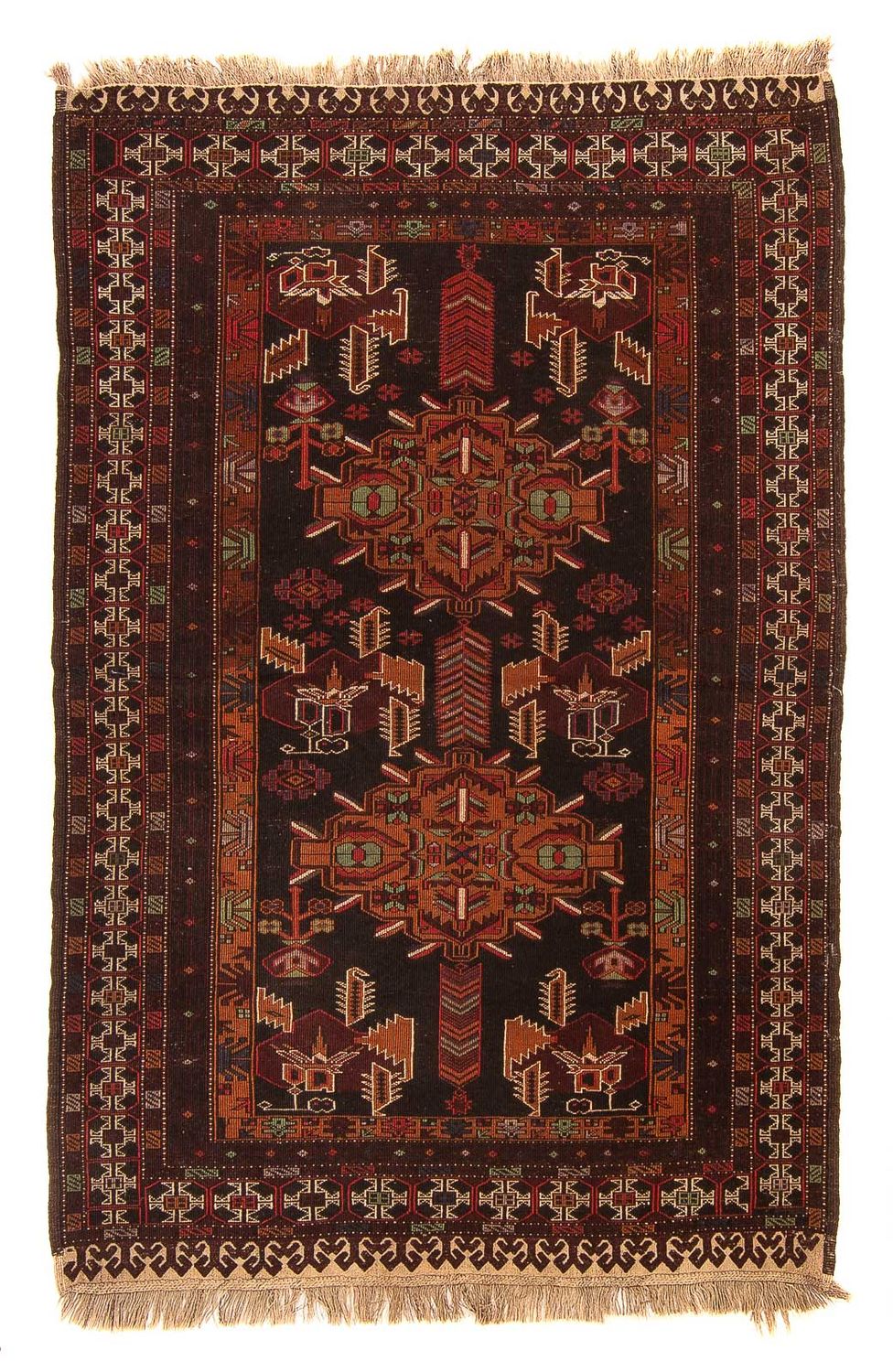 Afghansk matta - 189 x 127 cm - brun