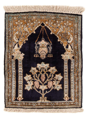 Silk Carpet - Ghom Silk - Premium - 72 x 57 cm - mörkblå