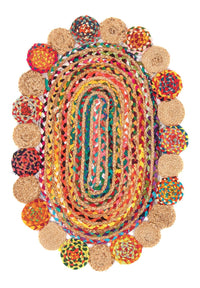 Sisalmatta oval  - 91 x 61 cm - flerfärgad