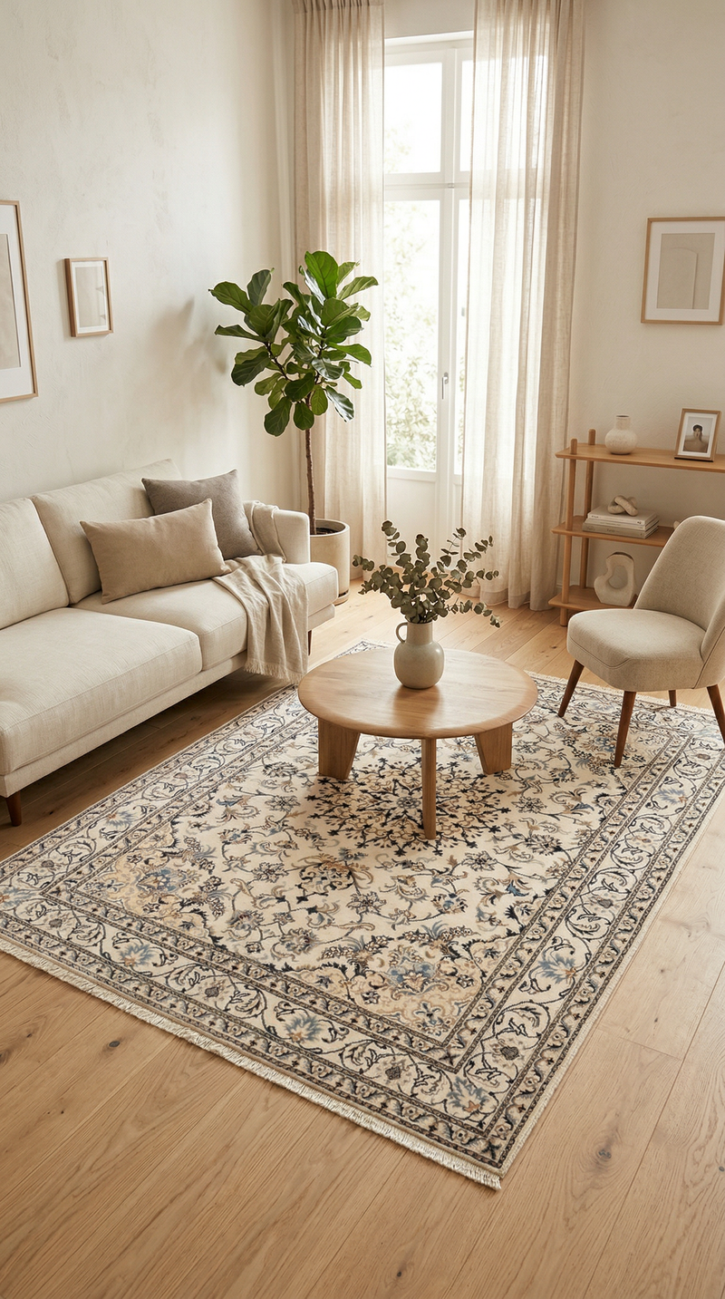 Orientalisk matta - Nain - Indus - 232 x 157 cm - grädde