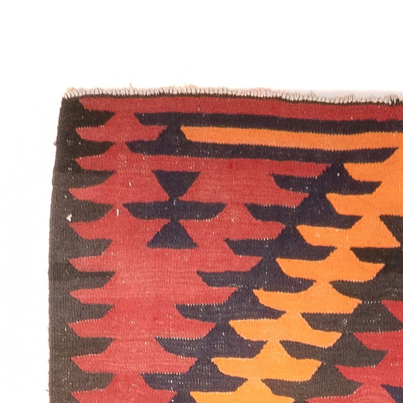 Runner Kelim-matta - gammal - 423 x 140 cm - mörkröd