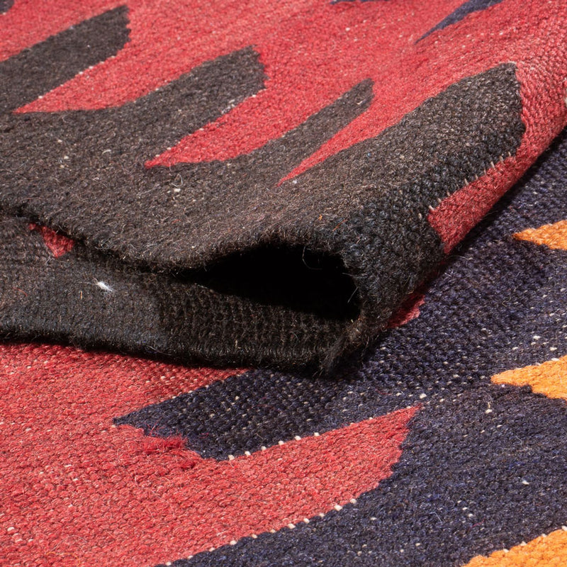 Runner Kelim-matta - gammal - 423 x 140 cm - mörkröd