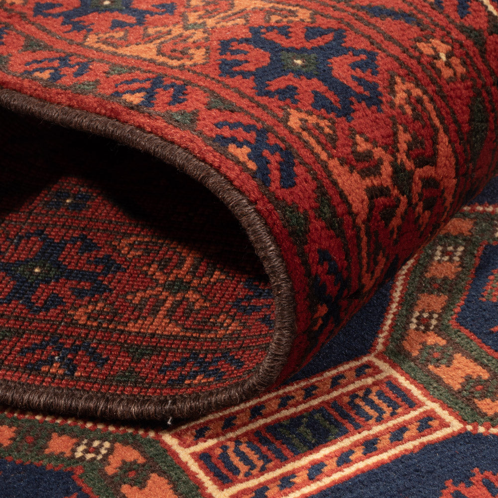 Runner Afghansk matta - 394 x 80 cm - mörkröd