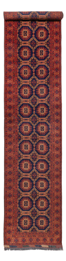 Runner Afghansk matta - 409 x 86 cm - mörk beige