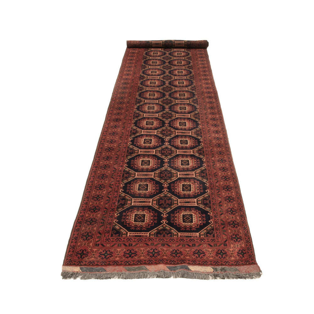 Runner Afghansk matta - 409 x 86 cm - mörk beige