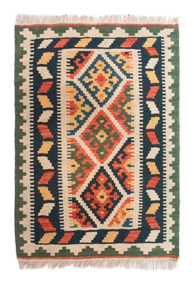 Kelim Carpet - orientalisk matta - 90 x 61 cm - blå