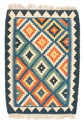 Kelim Carpet - orientalisk matta - 90 x 60 cm - blå