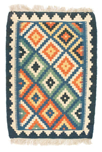 Kelim Carpet - orientalisk matta - 90 x 60 cm - blå