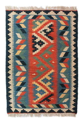 Kelim Carpet - orientalisk matta - 87 x 60 cm - blå