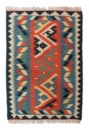 Kelim Carpet - orientalisk matta - 87 x 60 cm - blå