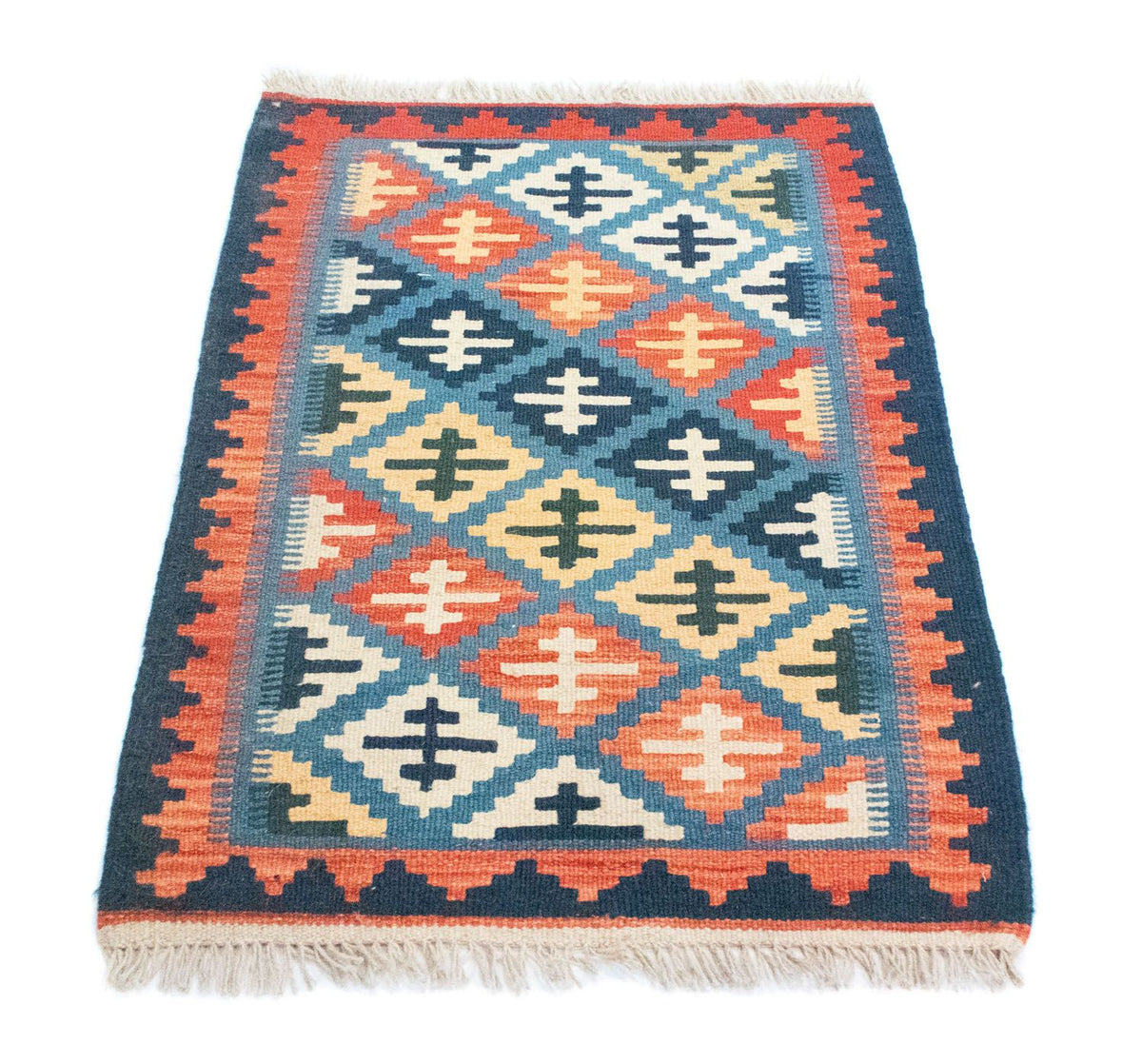 Kelim Carpet - orientalisk matta - 92 x 65 cm - blå