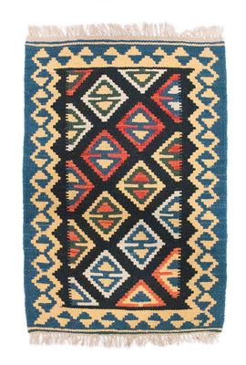 Kelim Carpet - orientalisk matta - 90 x 60 cm - blå