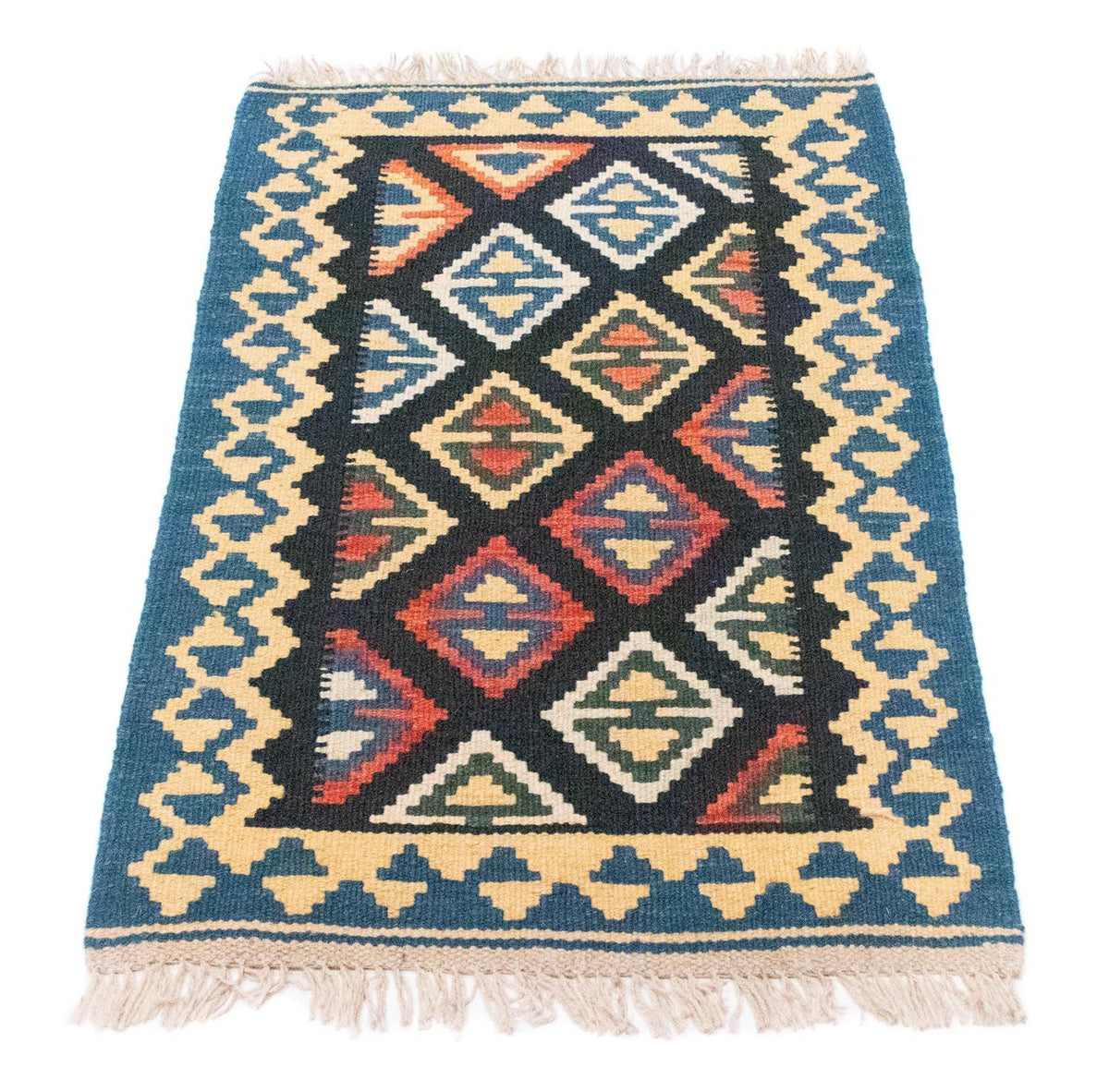 Kelim Carpet - orientalisk matta - 90 x 60 cm - blå