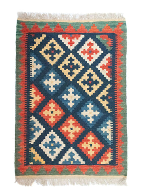 Kelim Carpet - orientalisk matta - 95 x 65 cm - blå