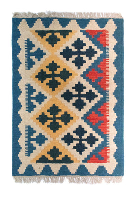 Kelim Carpet - orientalisk matta - 86 x 61 cm - blå