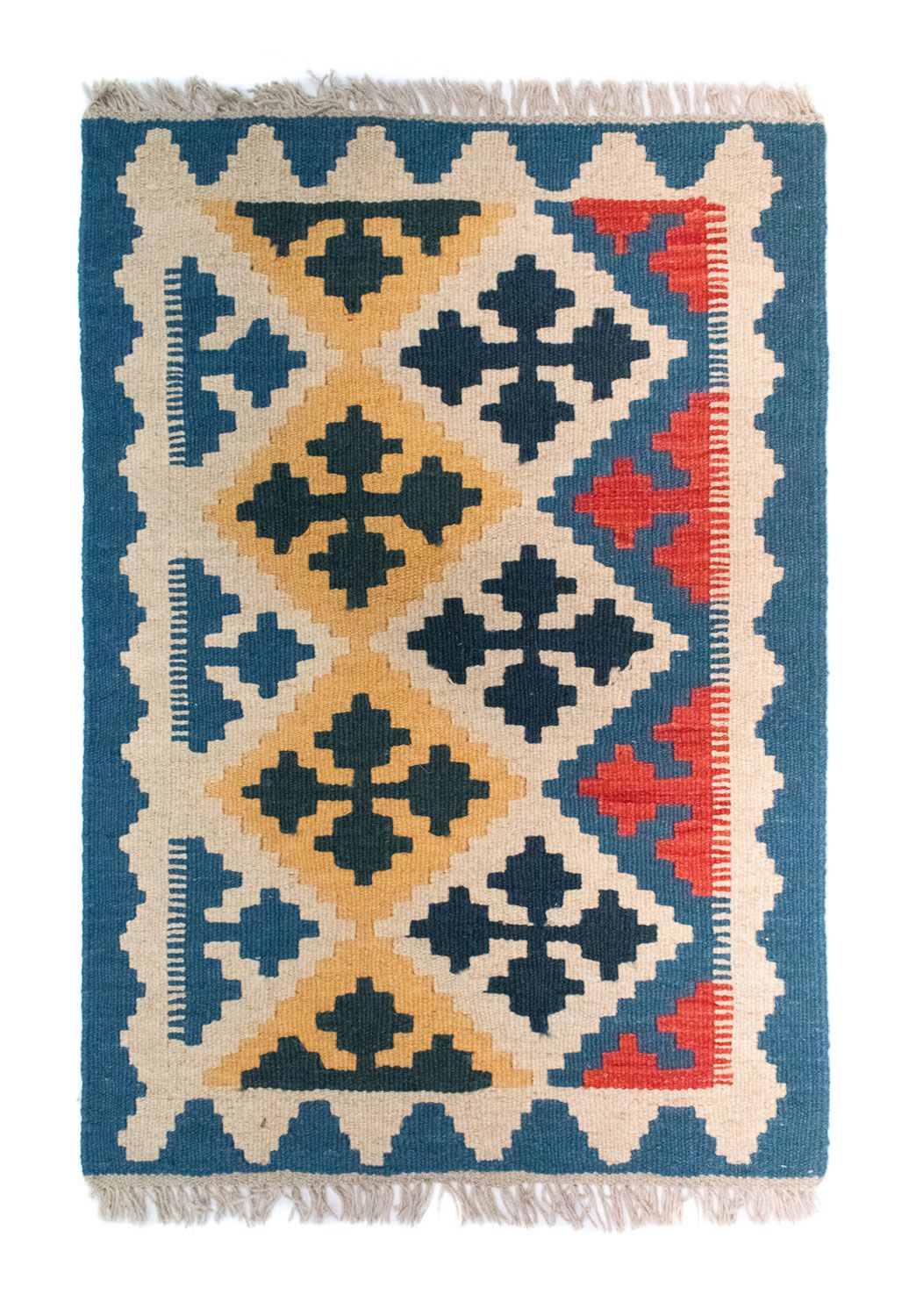 Kelim Carpet - orientalisk matta - 86 x 61 cm - blå