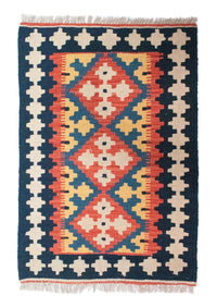 Kelim Carpet - orientalisk matta - 89 x 60 cm - blå