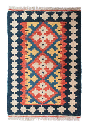 Kelim Carpet - orientalisk matta - 89 x 60 cm - blå