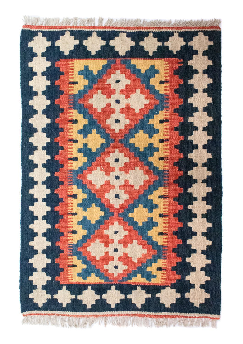 Kelim Carpet - orientalisk matta - 89 x 60 cm - blå
