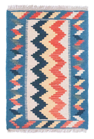 Kelim Carpet - orientalisk matta - 91 x 61 cm - blå