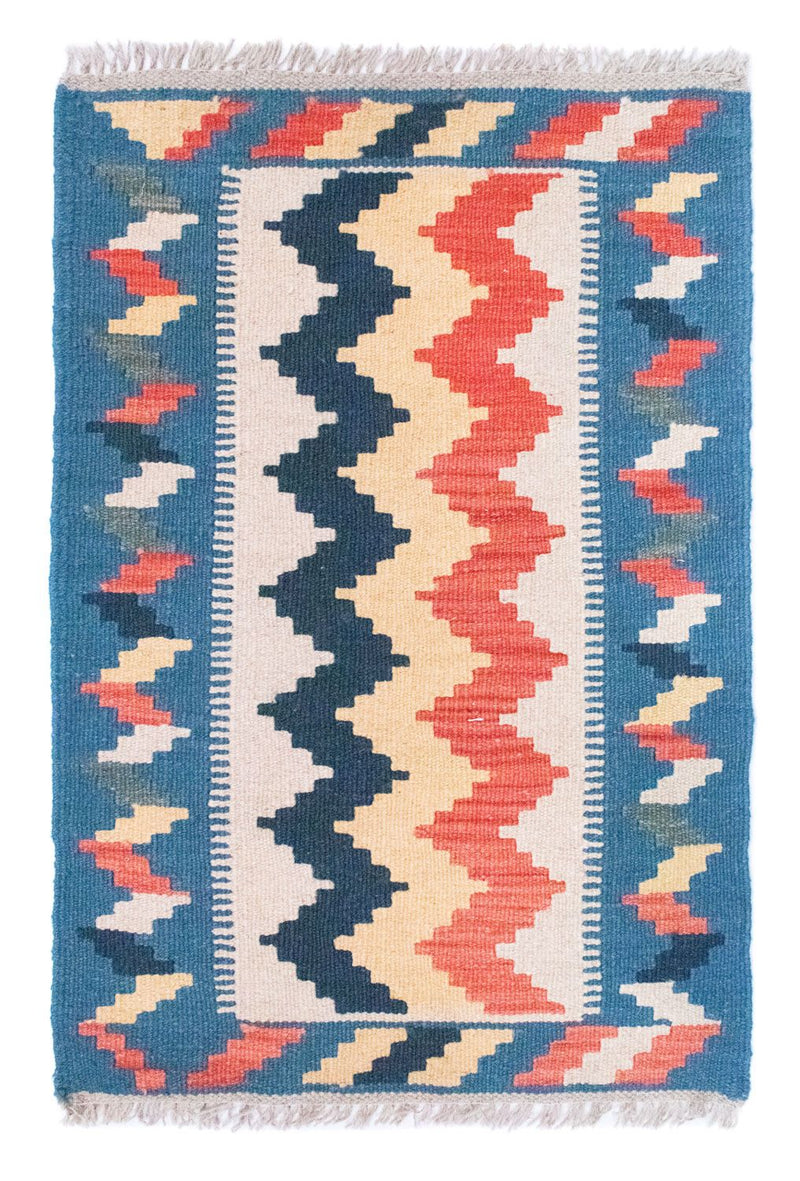 Kelim Carpet - orientalisk matta - 91 x 61 cm - blå