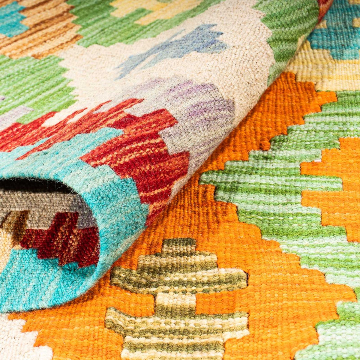 Kelim Carpet - Splash - 254 x 174 cm - turkos