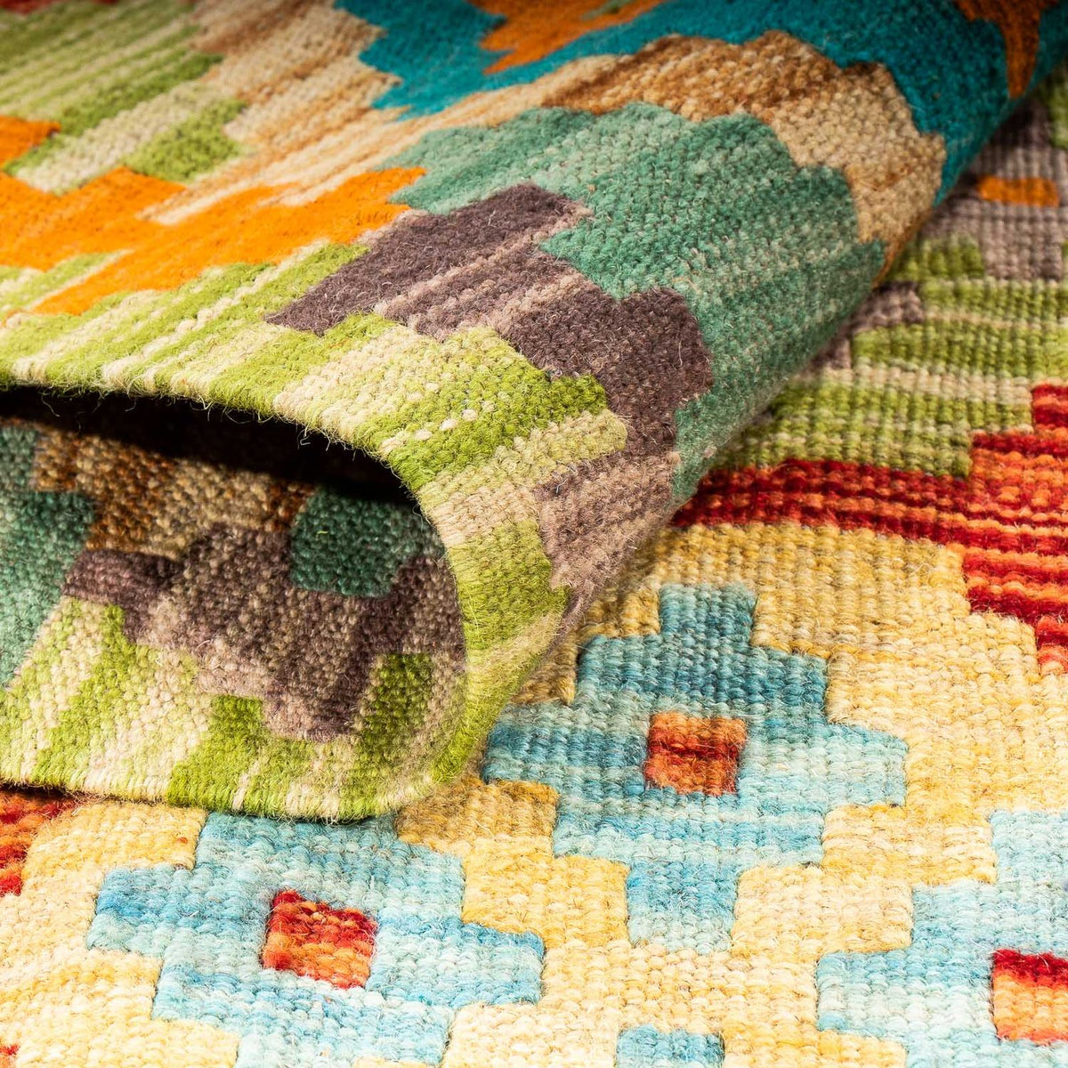 Kelim Carpet - Splash - 205 x 155 cm - grön