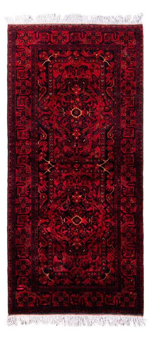 Afghansk matta - Kunduz - 203 x 102 cm - mörkröd
