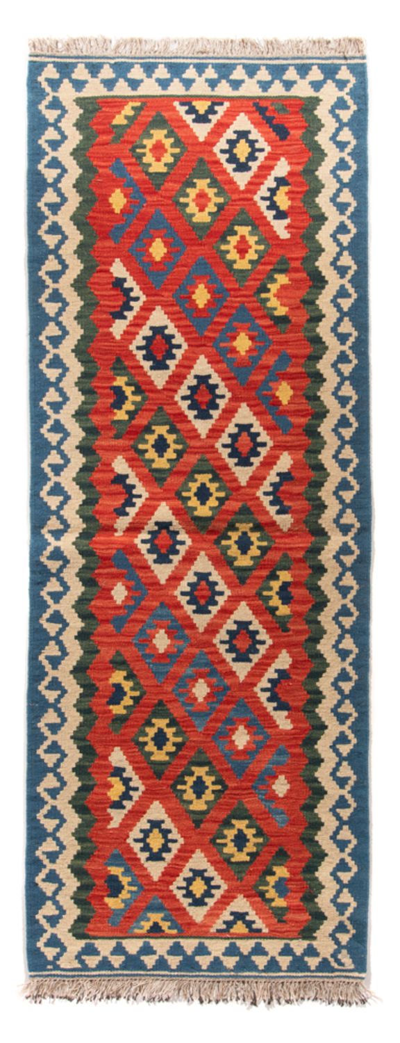Runner Kelim Carpet - orientalisk matta - 206 x 60 cm - mörkröd