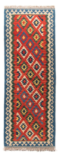 Runner Kelim Carpet - orientalisk matta - 206 x 60 cm - mörkröd