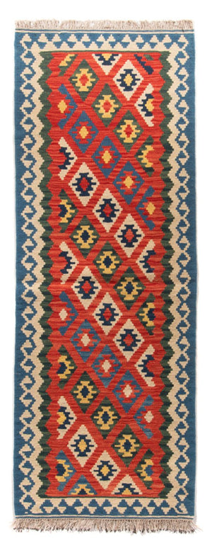 Runner Kelim Carpet - orientalisk matta - 206 x 60 cm - mörkröd