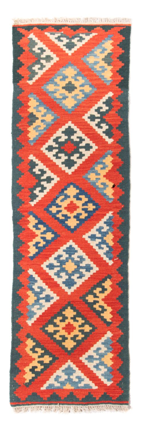 Runner Kelim Carpet - orientalisk matta - 207 x 62 cm - mörkröd