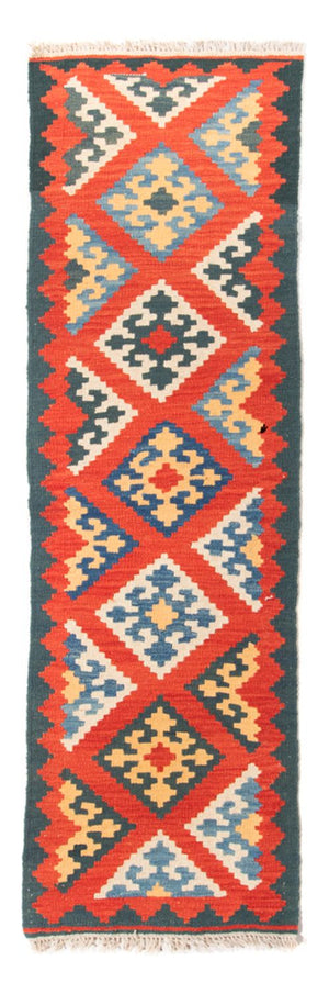 Runner Kelim Carpet - orientalisk matta - 207 x 62 cm - mörkröd