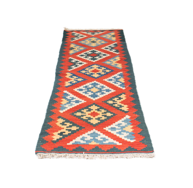 Runner Kelim Carpet - orientalisk matta - 207 x 62 cm - mörkröd
