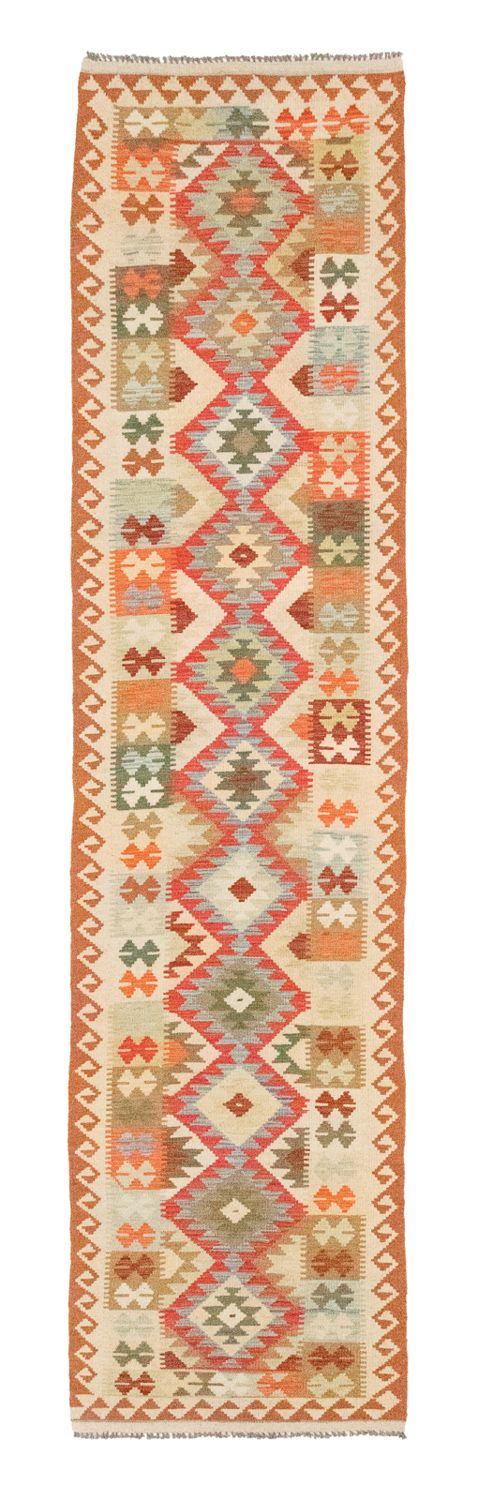 Runner Kelim Carpet - orientalisk matta - 396 x 81 cm - röd