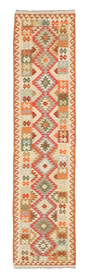 Runner Kelim Carpet - orientalisk matta - 396 x 81 cm - röd