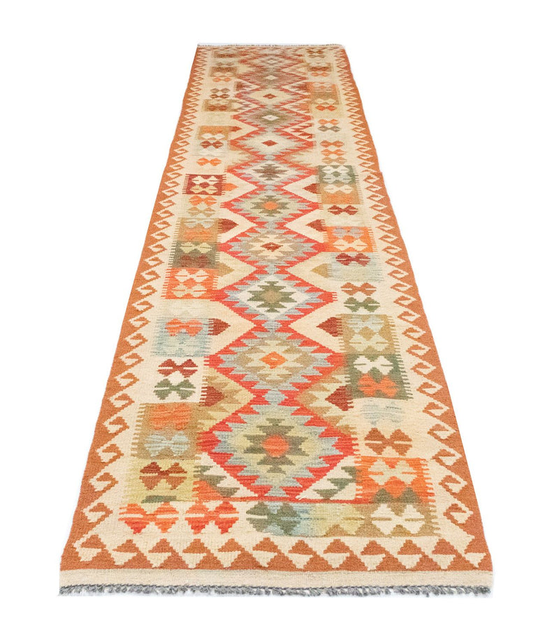 Runner Kelim Carpet - orientalisk matta - 396 x 81 cm - röd