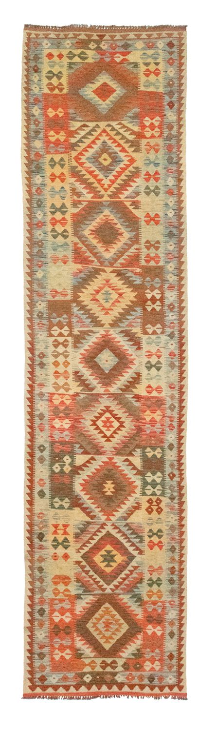 Runner Kelim Carpet - orientalisk matta - 395 x 84 cm - brun