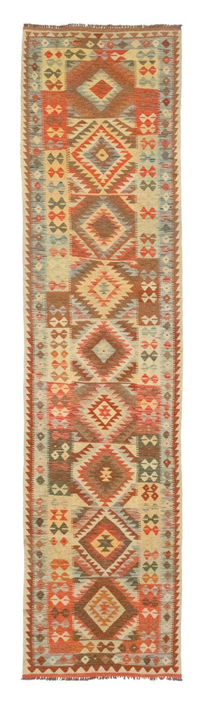Runner Kelim Carpet - orientalisk matta - 395 x 84 cm - brun