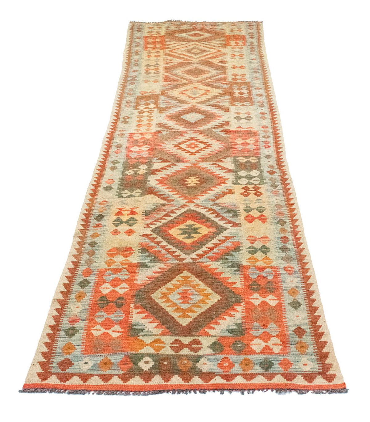 Runner Kelim Carpet - orientalisk matta - 395 x 84 cm - brun